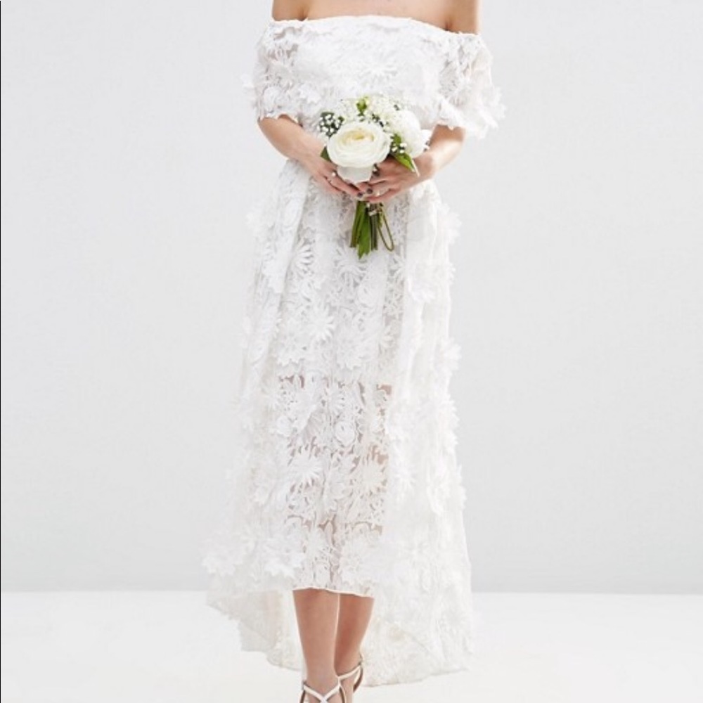 ASOS BRIDAL 3D Floral Dip Back Midi Prom Dress